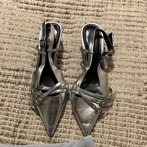 Zara Shiny Silver Pointed Heels